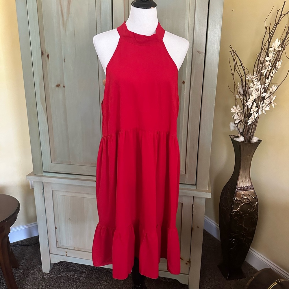 SHEIN Red Halter Midi Dress